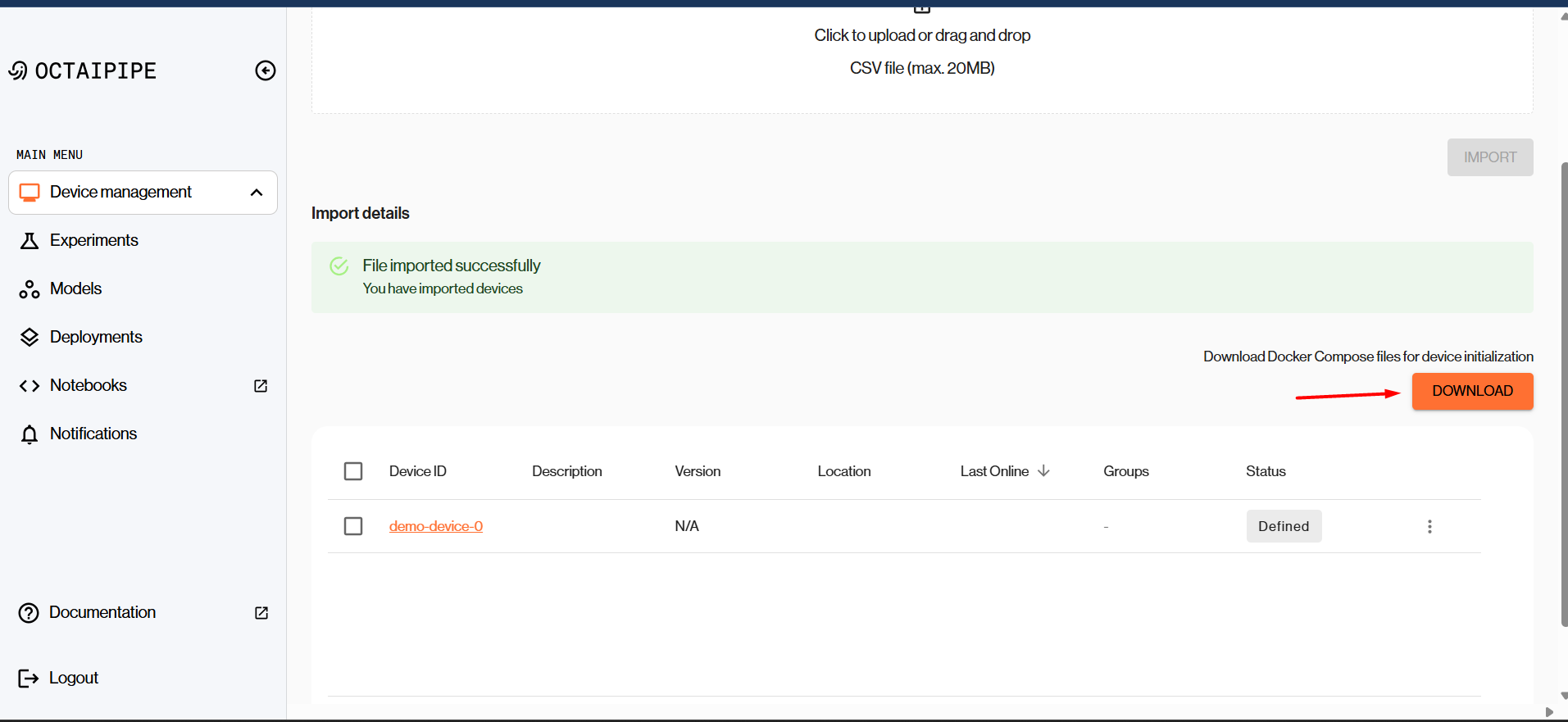 Import devices success