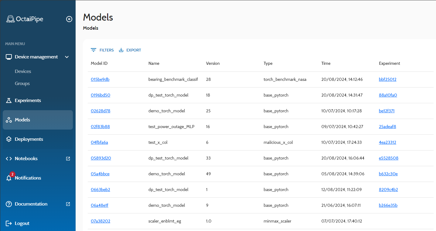 Portal models page